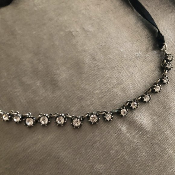 Black Ribbon & Rhinestone Necklace - Picture 4 of 7